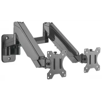 Manhattan Dual Wall Mount televizoriams ir monitoriams (viso judesio dujinė spyruoklė), Ekranams nuo 17 iki 32 colių, VESA suderinamumas: 75x75 mm ir 100x100 mm – patikrinkite keturių tvirtinimo angų matmenis ekrano gale, kad įsitikintumėte, jog tinka, Maks. 8 kg kiekvienam, Juoda, Laikiklis