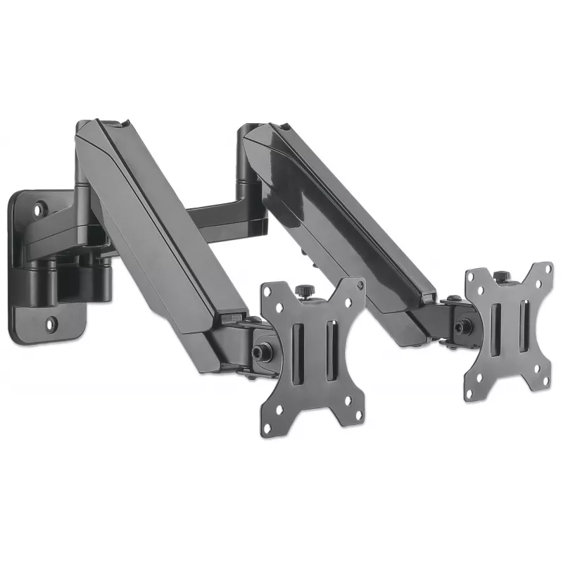 Manhattan Dual Wall Mount televizoriams ir monitoriams (viso judesio dujinė spyruoklė), Ekranams nuo 17 iki 32 colių, VESA suderinamumas: 75x75 mm ir 100x100 mm – patikrinkite keturių tvirtinimo angų matmenis ekrano gale, kad įsitikintumėte, jog tinka, Maks. 8 kg kiekvienam, Juoda, Laikiklis
