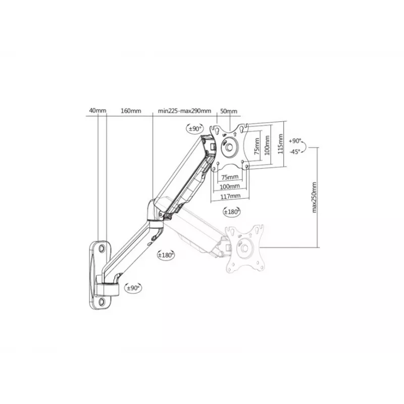 Equip 17–32 colių vieno monitoriaus sieninis laikiklis, rankos ilgis: 564 mm