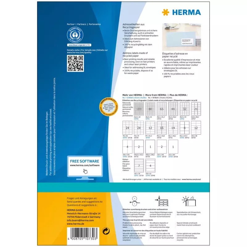 Lipnios spausdintuvo etiketės HERMA 10730 Baltos 9,91x3,38 cm 1280 etiketės