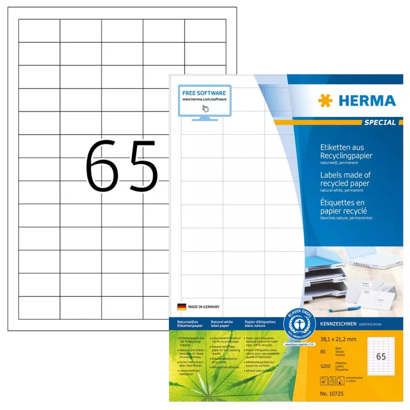 Lipnios spausdintuvo etiketės HERMA 10725 Baltos 3,81x2,12 cm 5200 etikečių