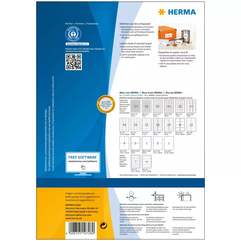 Lipnios spausdintuvo etiketės HERMA 10728 Baltos 7 cm x 3,6 cm