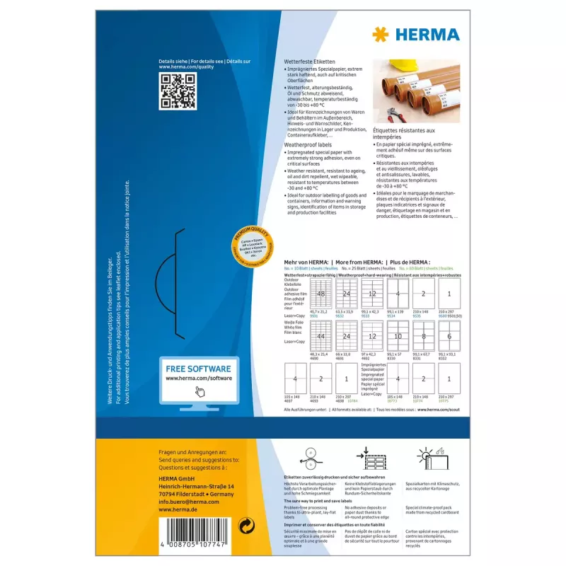 Lipnios spausdintuvo etiketės HERMA 10774 baltos 21x14,8 cm 160 etikečių