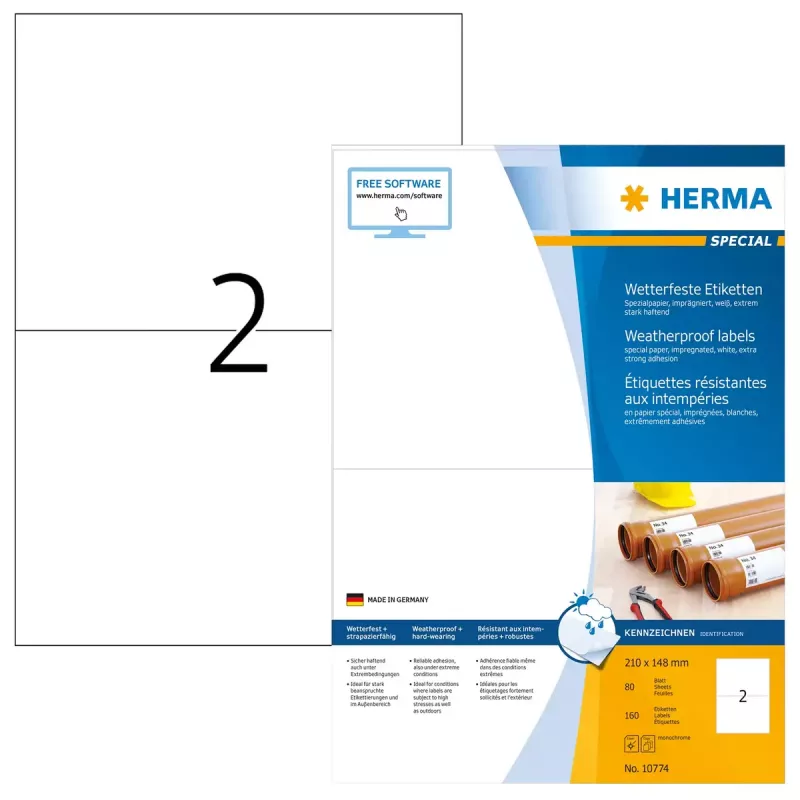 Lipnios spausdintuvo etiketės HERMA 10774 baltos 21x14,8 cm 160 etikečių