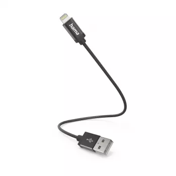 Hama įkrovimo laidas, USB-A - Lightning, 0,2 m, nailonas, juodas, 0,2 m, Lightning, USB A, vyriškas, vyriškas, juodas
