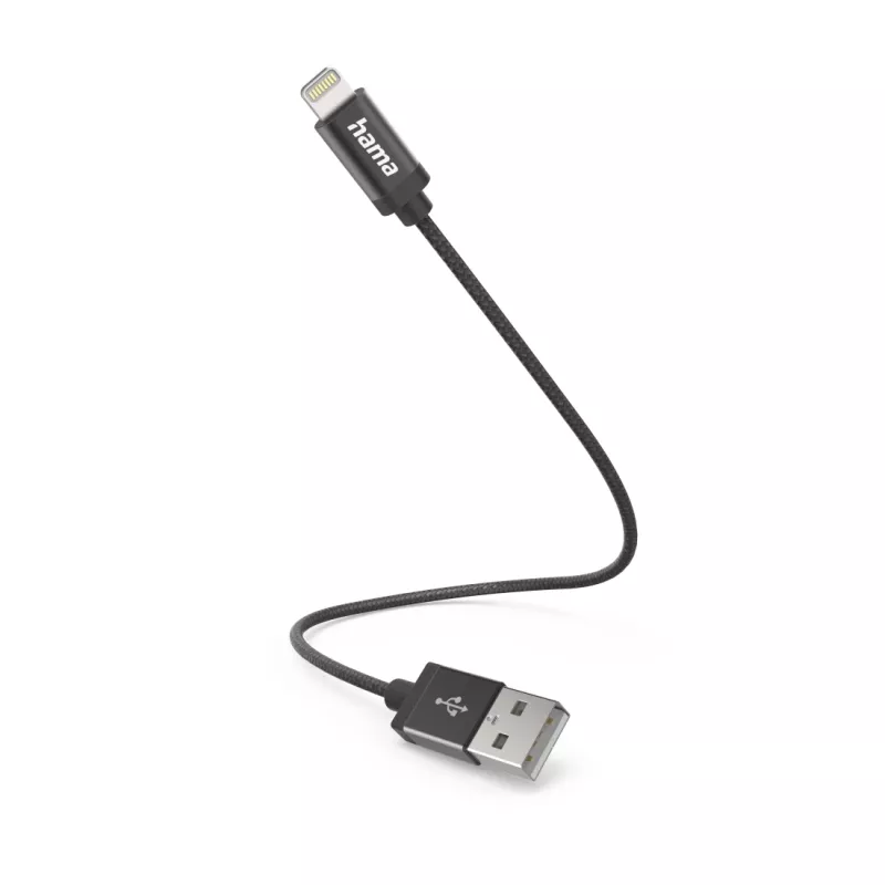 Hama įkrovimo laidas, USB-A - Lightning, 0,2 m, nailonas, juodas, 0,2 m, Lightning, USB A, vyriškas, vyriškas, juodas