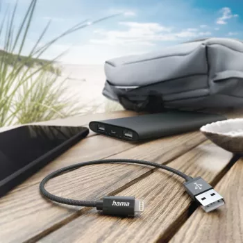 Hama įkrovimo laidas, USB-A - Lightning, 0,2 m, nailonas, juodas, 0,2 m, Lightning, USB A, vyriškas, vyriškas, juodas