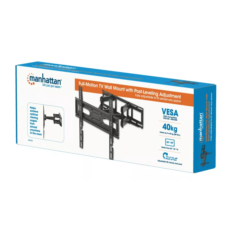 Manhattan Wall Mount for TV & Monitors (Full Motion), For screens 32 inch to 55 inch, VESA compatibility: all between 100x100mm to 400x400mm - check the dimensions of the four mounting holes on back of screen to ensure it fits, Max 40kg, Juoda, Bracket, Lifetime Warranty