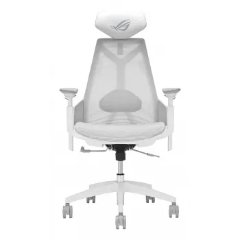 Kompiuterinė žaidimų kėdė Asus ROG Destrier Ergo Core White — tinklinė sėdynė, maks. apkrova 136 kg, plotis 720 mm, gylis 840 mm, aukštis 129–137,5 cm