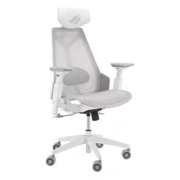 Kompiuterinė žaidimų kėdė Asus ROG Destrier Ergo Core White — tinklinė sėdynė, maks. apkrova 136 kg, plotis 720 mm, gylis 840 mm, aukštis 129–137,5 cm