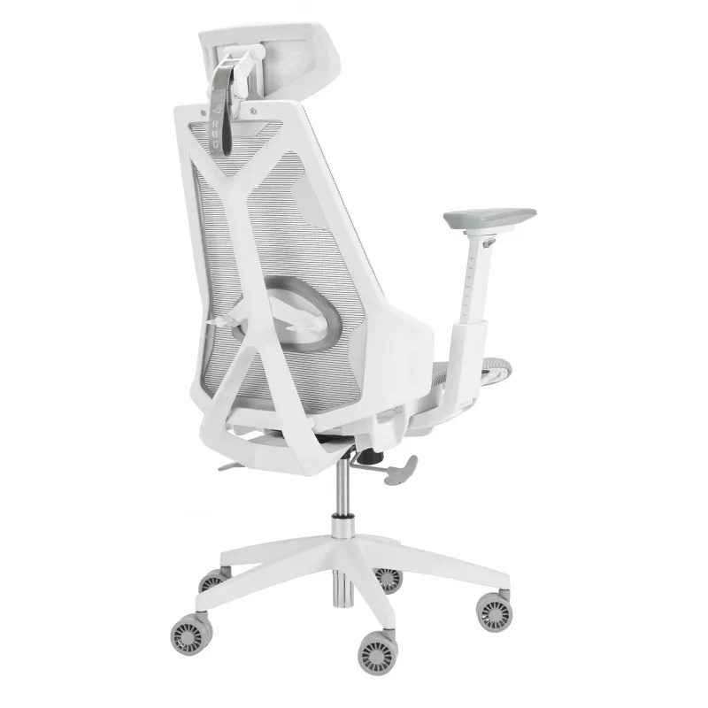 Kompiuterinė žaidimų kėdė Asus ROG Destrier Ergo Core White — tinklinė sėdynė, maks. apkrova 136 kg, plotis 720 mm, gylis 840 mm, aukštis 129–137,5 cm