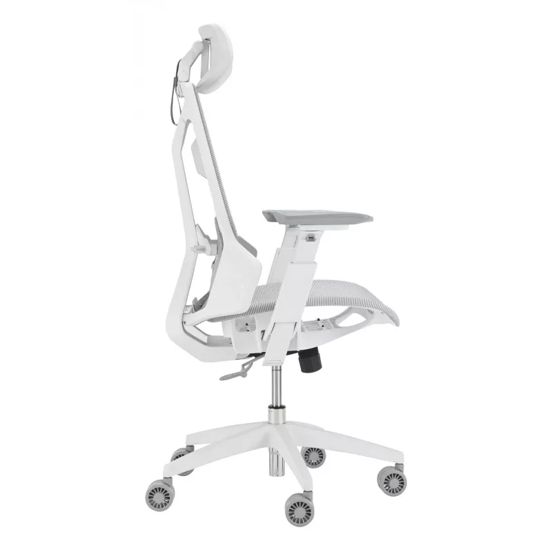 Kompiuterinė žaidimų kėdė Asus ROG Destrier Ergo Core White — tinklinė sėdynė, maks. apkrova 136 kg, plotis 720 mm, gylis 840 mm, aukštis 129–137,5 cm