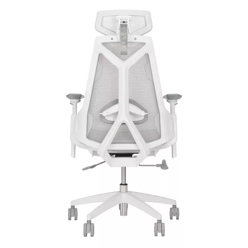 Kompiuterinė žaidimų kėdė Asus ROG Destrier Ergo Core White — tinklinė sėdynė, maks. apkrova 136 kg, plotis 720 mm, gylis 840 mm, aukštis 129–137,5 cm
