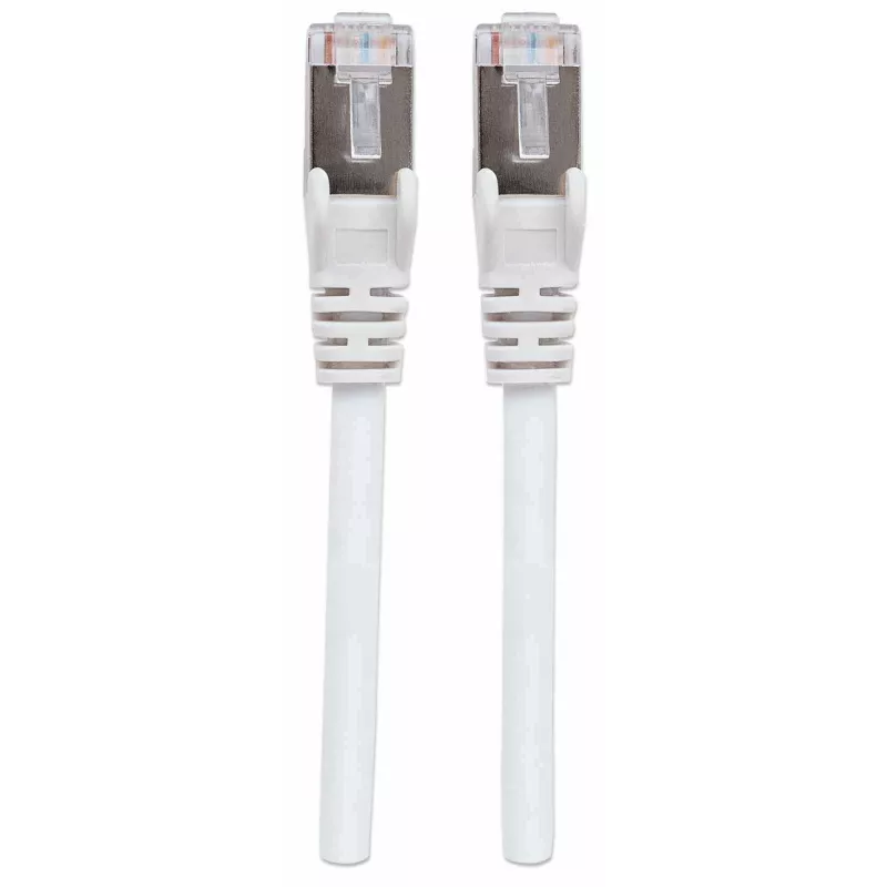 Intellinet tinklo komutacinis kabelis, Cat7 kabelis / Cat6A kištukai, 7,5 m, baltas, varis, S/FTP, LSOH / LSZH, PVC, RJ45, auksuoti kontaktai, užsifiksuojantis, su apsauginiu gaubteliu, garantija visam eksploatacijos laikui