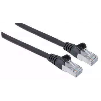 Intellinet tinklo komutacinis kabelis, Cat7 laidas/Cat6A jungtys, 1,5 m, juodas, varis, S/FTP, LSOH / LSZH, PVC, RJ45, auksu dengti kontaktai, neužsikabinantis, su apsauginiu gaubteliu, garantija visam eksploatavimo laikotarpiui