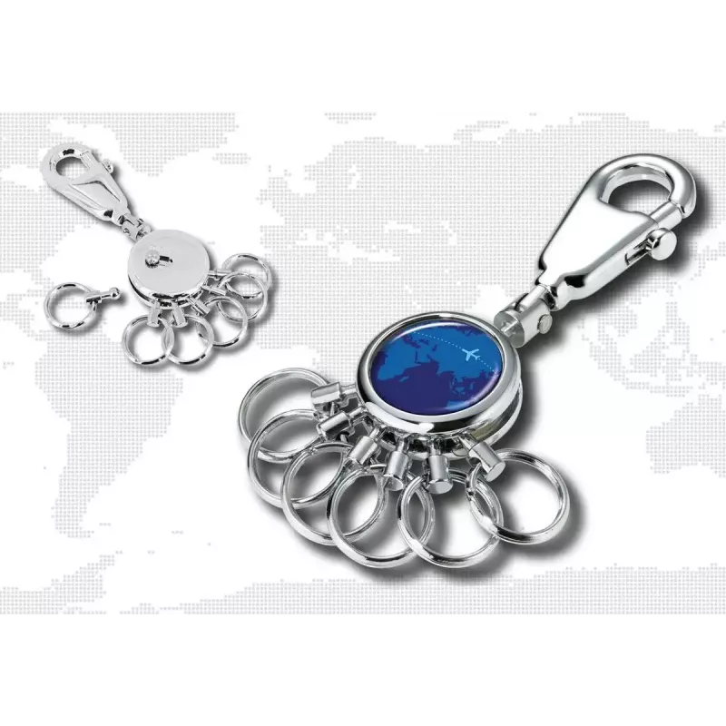 Raktų pakabukas TROIKA AROUND THE WORLD mėlynas sidabrinis metalinis 25x90x9 mm