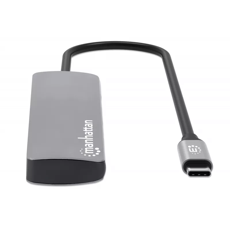 Manhattan USB-C dokas / šakotuvas su kortelių skaitytuvu, prievadai (x7): Ethernet, HDMI, USB-A (x3) ir USB-C (x2), su galios tiekimu (PD) 100 W – reikalingas išorinis USB-C įkroviklis (nepridedamas). Maitinamas per USB (nereikia išorinio maitinimo šaltinio), kai PD nenaudojamas.