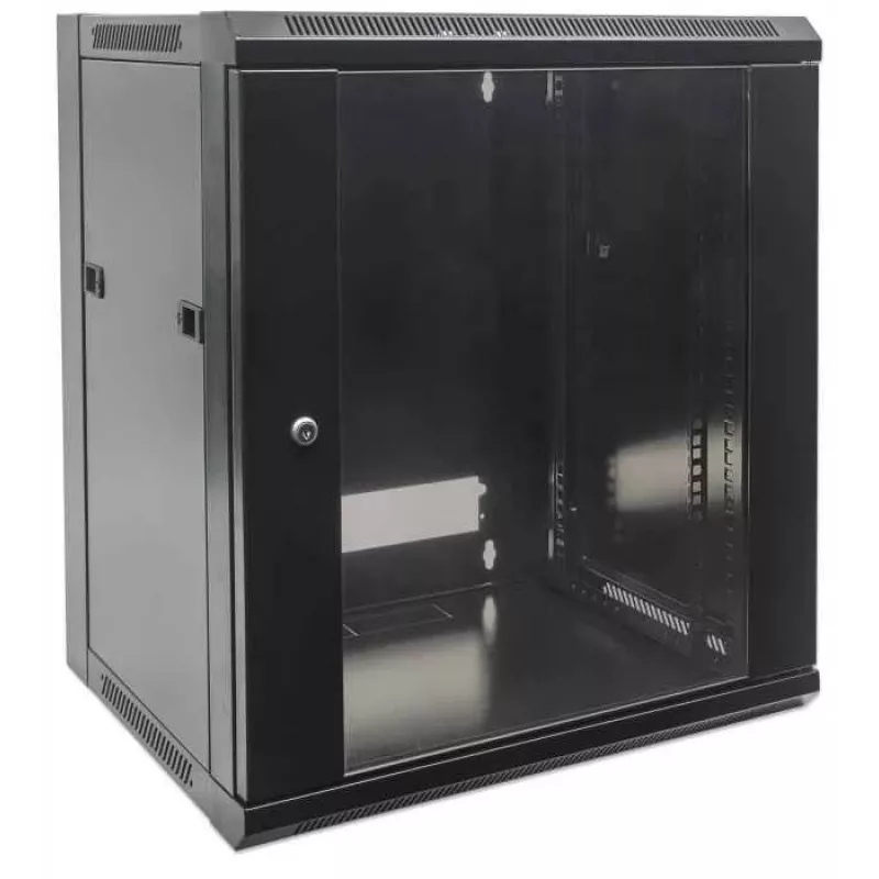 Intellinet 19 colių tinklo spinta – montuojama ant sienos (standartinė), 15U, 600 mm gylio, juoda, plokščia pakuotė, maks. 60 kg, metalinės ir stiklo durys, galinė panelė, nuimami šonai, tinkama naudoti ir ant stalo ar grindų, naudojamas gylis 410 mm, dalys tvirtinimui prie sienos nepridedamos