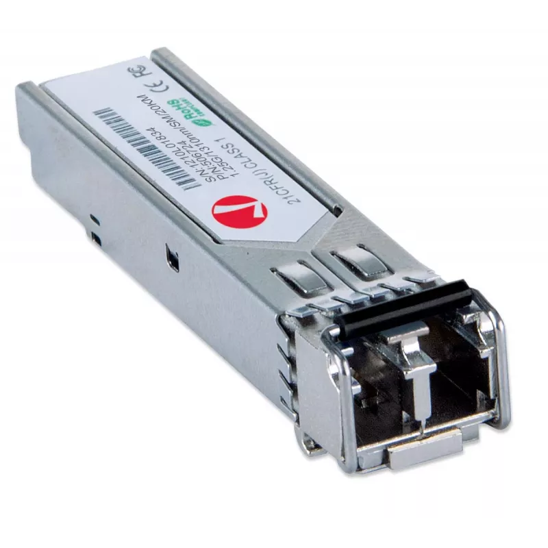 Intellinet optinis siųstuvo-imtuvo modulis, gigabitinio šviesolaidžio SFP Mini-GBIC, 1000Base-Lx (LC) vienmodis prievadas, 20 km, bangos ilgis 1310 nm, Ethernet, šviesolaidis, MSA atitinkantis, atitinka Cisco GLC-LH-SM, trejų metų garantija