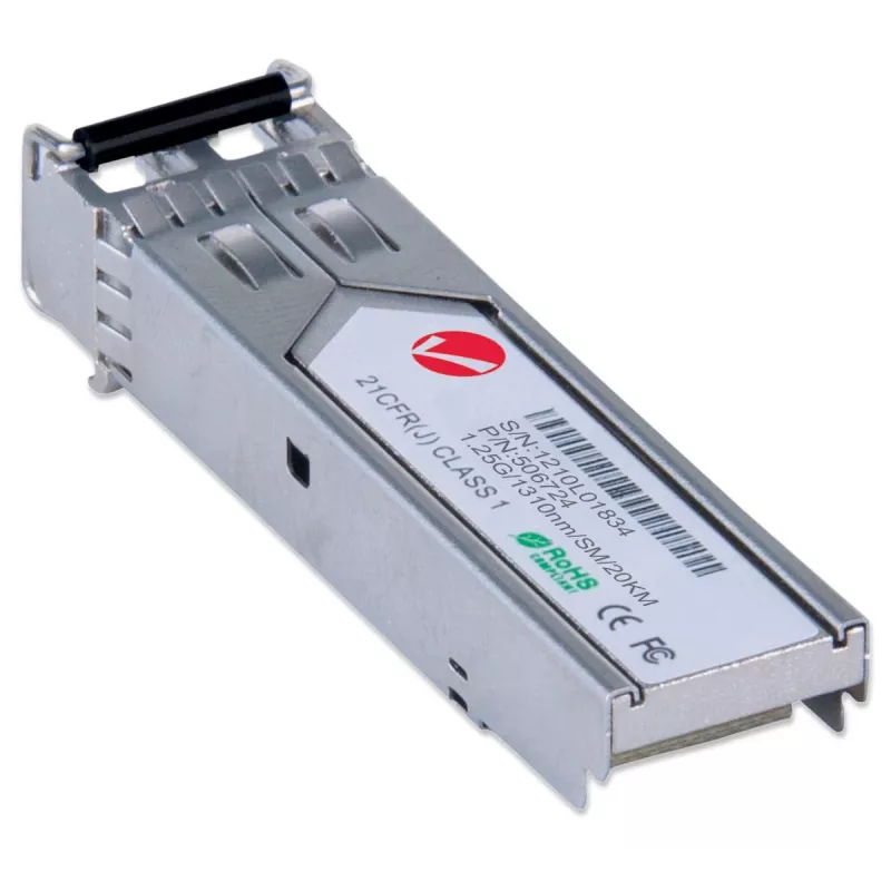 Intellinet optinis siųstuvo-imtuvo modulis, gigabitinio šviesolaidžio SFP Mini-GBIC, 1000Base-Lx (LC) vienmodis prievadas, 20 km, bangos ilgis 1310 nm, Ethernet, šviesolaidis, MSA atitinkantis, atitinka Cisco GLC-LH-SM, trejų metų garantija