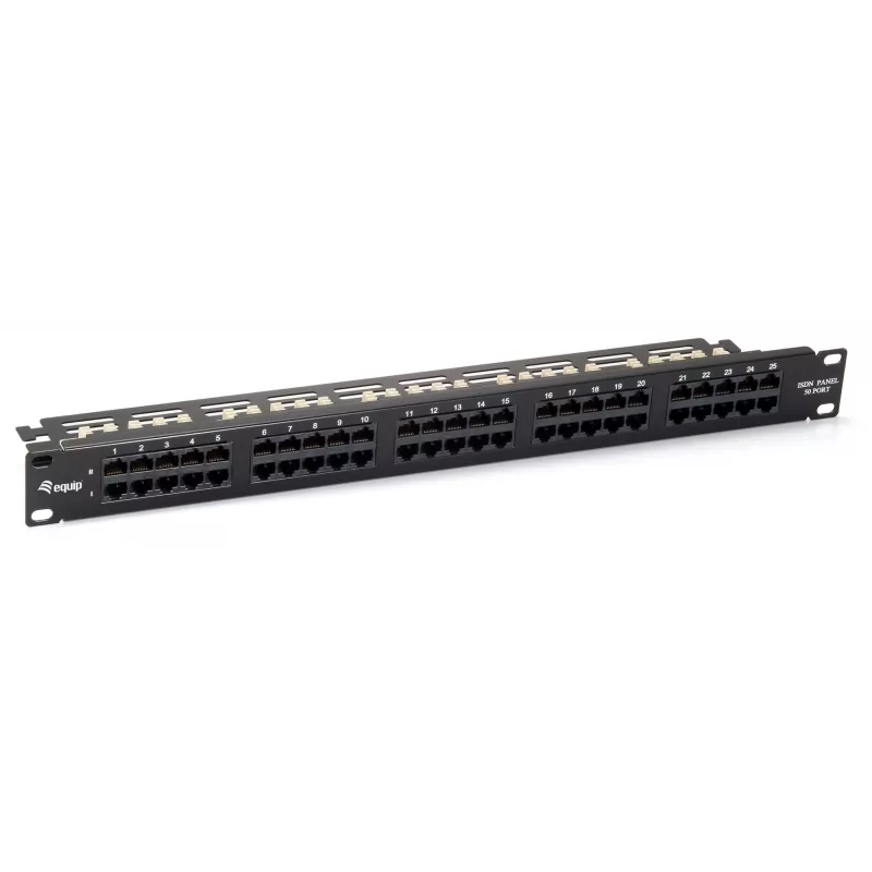 Equip 50 prievadų Cat.3 RJ45 ISDN pataisymo skydelis, juodas