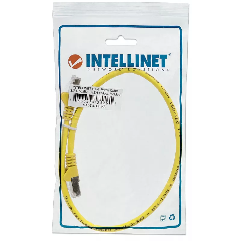 Intellinet tinklo komutacinis kabelis, Cat6A, 1 m, geltonas, varis, S/FTP, LSOH / LSZH, PVC, RJ45, paauksuoti kontaktai, neužsikabinantis, su apsaugine įmova, garantija visam eksploatavimo laikui
