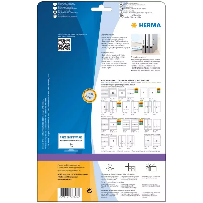 Knygų nugarėlių etiketės HERMA A4 192x38 mm 70 vnt.