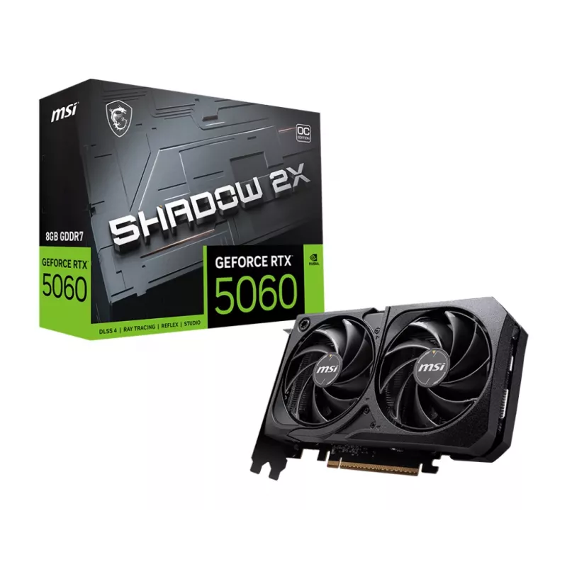 Vaizdo plokštė MSI GeForce RTX 5060 8GB SHADOW 2X OC (8 GB GDDR, dvigubi ventiliatoriai, gamykliškai spartinta)