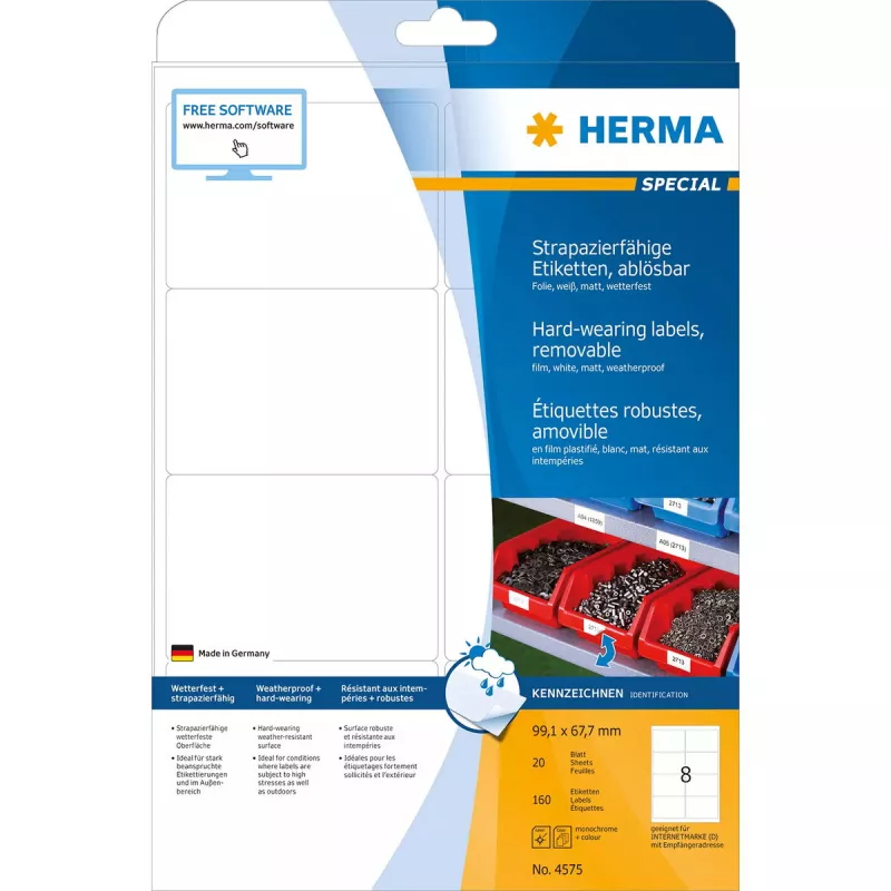 Lipnios etiketės HERMA 4575 nuimamos baltos 160 vnt.