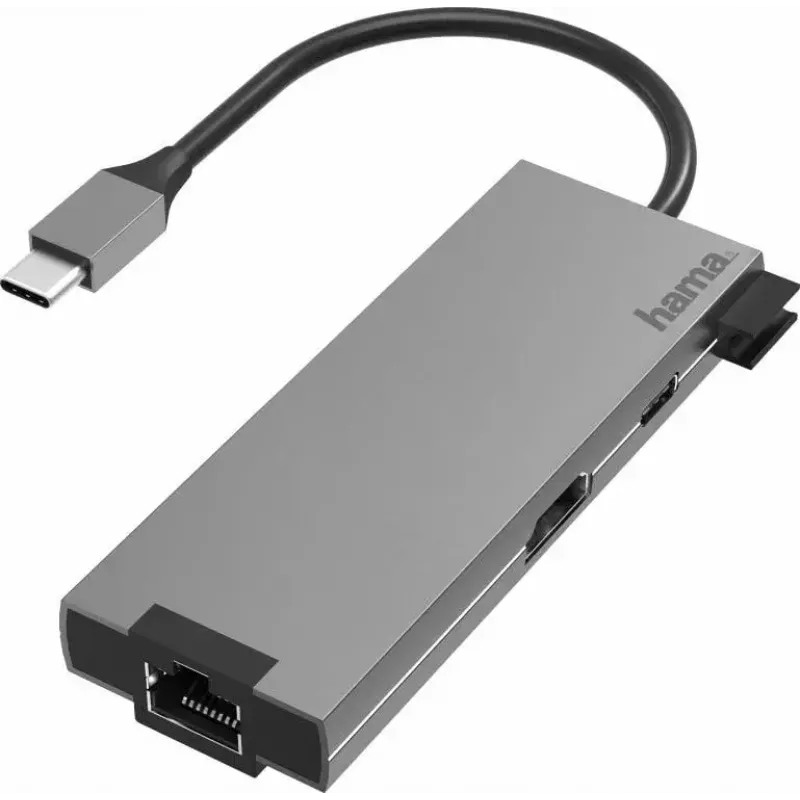 Hama 00200109 nešiojamojo kompiuterio dokas / prievadų daugiklis USB 3.2 Gen 1 (3.1 Gen 1) Type-C pilkas