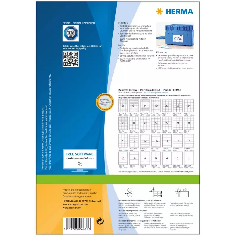 HERMA Premium etiketės A4 105x148 mm baltas popierius matinis 400 vnt.