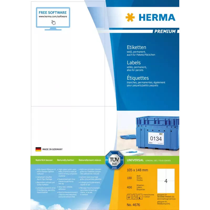 HERMA Premium etiketės A4 105x148 mm baltas popierius matinis 400 vnt.
