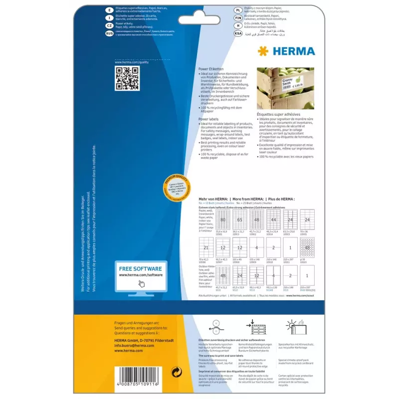 Lipnus spausdintuvo etiketė HERMA Labels A4 210x297 mm baltas ypač tvirtas sukibimas popierius matinis 25 vnt.