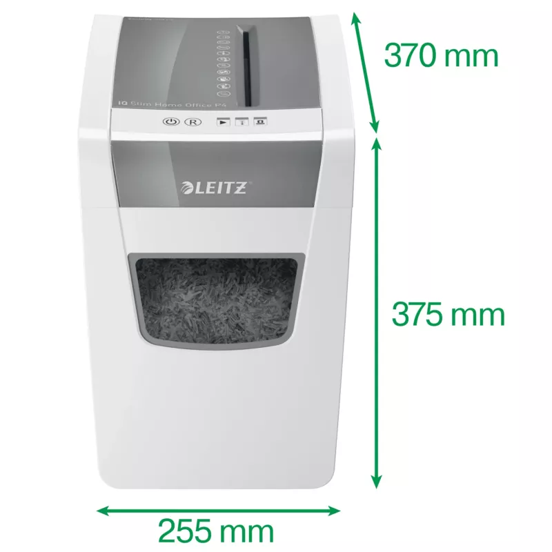 Leitz IQ plonas Home Office popieriaus smulkintuvas P4, kryžminis smulkinimas, 22 cm, 4 x 28 mm, 23 L, 225 lapai, 58 dB