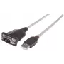 Manhattan USB-A į nuoseklųjį keitiklį laidas, 1,8 m, kištukas-kištukas, nuoseklioji/RS232/COM/DB9, Prolific PL-2303RA lustas, juodas/sidabrinis laidas, trejų metų garantija