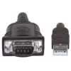 Manhattan USB-A į nuoseklųjį keitiklį laidas, 1,8 m, kištukas-kištukas, nuoseklioji/RS232/COM/DB9, Prolific PL-2303RA lustas, juodas/sidabrinis laidas, trejų metų garantija