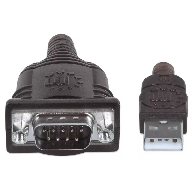 Manhattan USB-A į nuoseklųjį keitiklį laidas, 1,8 m, kištukas-kištukas, nuoseklioji/RS232/COM/DB9, Prolific PL-2303RA lustas, juodas/sidabrinis laidas, trejų metų garantija