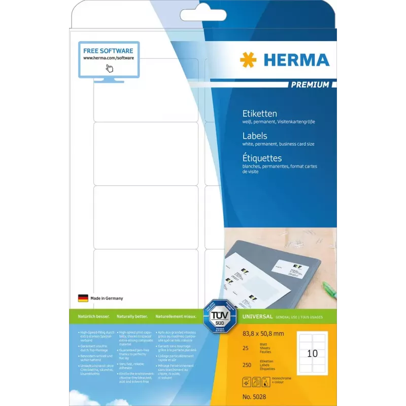 Lipnus spausdintuvo lipdukas HERMA Labels Premium A4 83,8x50,8 mm