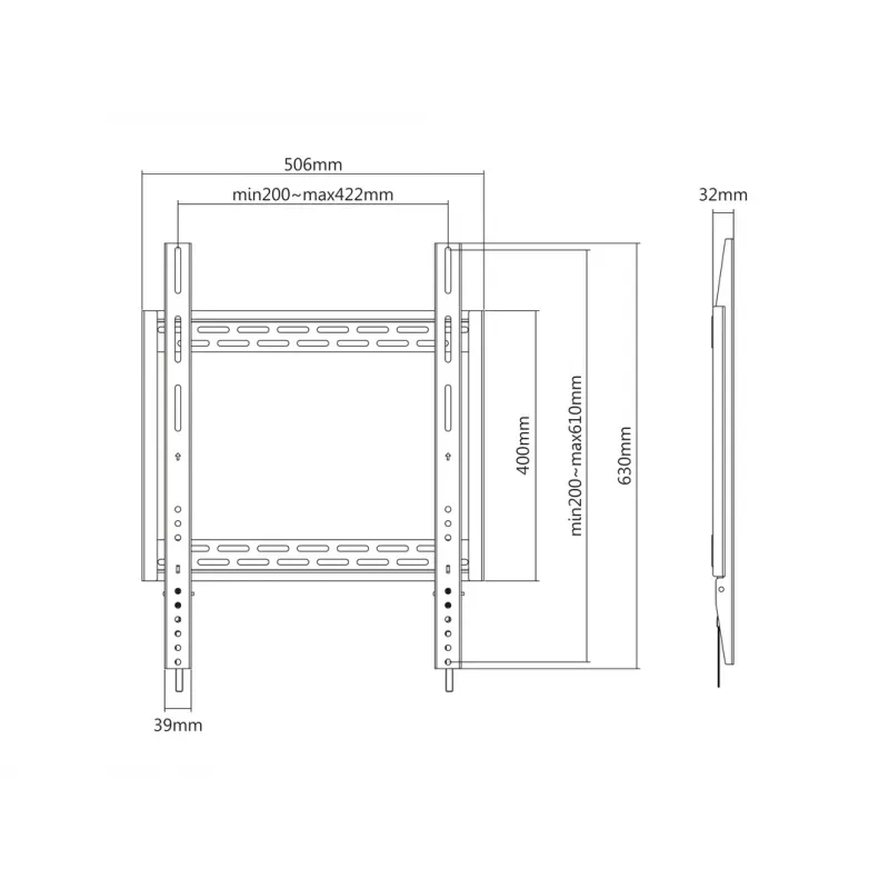 Sieninis laikiklis MULTIBRACKETS M Universal HD Portrait 60–100 colių ekranams, VESA 200x200–400x600, apkrova 100 kg, juodas