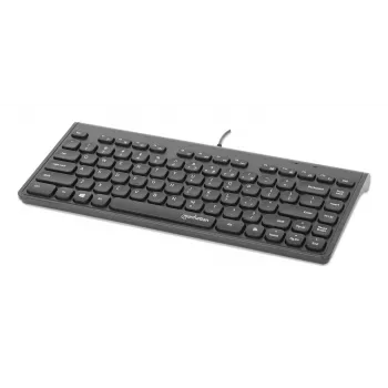 Manhattan plonas Wired USB Mini klaviatūra, 12 multimedijos/funkcinių klavišų, integruotas 1,5 m (5 pėdų) USB-A kabelis, kompaktiškas, žemo profilio formatas, PC ir nešiojamiesiems kompiuteriams, juoda