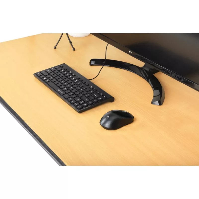 Manhattan plonas Wired USB Mini klaviatūra, 12 multimedijos/funkcinių klavišų, integruotas 1,5 m (5 pėdų) USB-A kabelis, kompaktiškas, žemo profilio formatas, PC ir nešiojamiesiems kompiuteriams, juoda