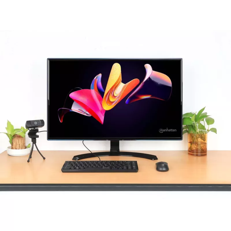 Manhattan plonas Wired USB Mini klaviatūra, 12 multimedijos/funkcinių klavišų, integruotas 1,5 m (5 pėdų) USB-A kabelis, kompaktiškas, žemo profilio formatas, PC ir nešiojamiesiems kompiuteriams, juoda