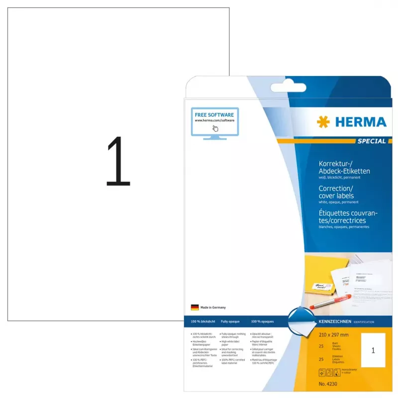 Lipnios etiketės HERMA A4 210x297 mm 25 vnt.