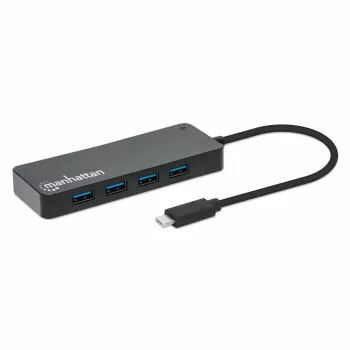 Manhattan USB-C dokas / šakotuvas, prievadai (x7): USB-A (x7), 5 Gbps (USB 3.2 Gen1 t. y. USB 3.0), išorinis maitinimas nereikalingas, universalus visiems įrenginiams, 15 cm laidas, SuperSpeed USB, juodas, trejų metų garantija