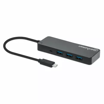 Manhattan USB-C dokas / šakotuvas, prievadai (x7): USB-A (x7), 5 Gbps (USB 3.2 Gen1 t. y. USB 3.0), išorinis maitinimas nereikalingas, universalus visiems įrenginiams, 15 cm laidas, SuperSpeed USB, juodas, trejų metų garantija