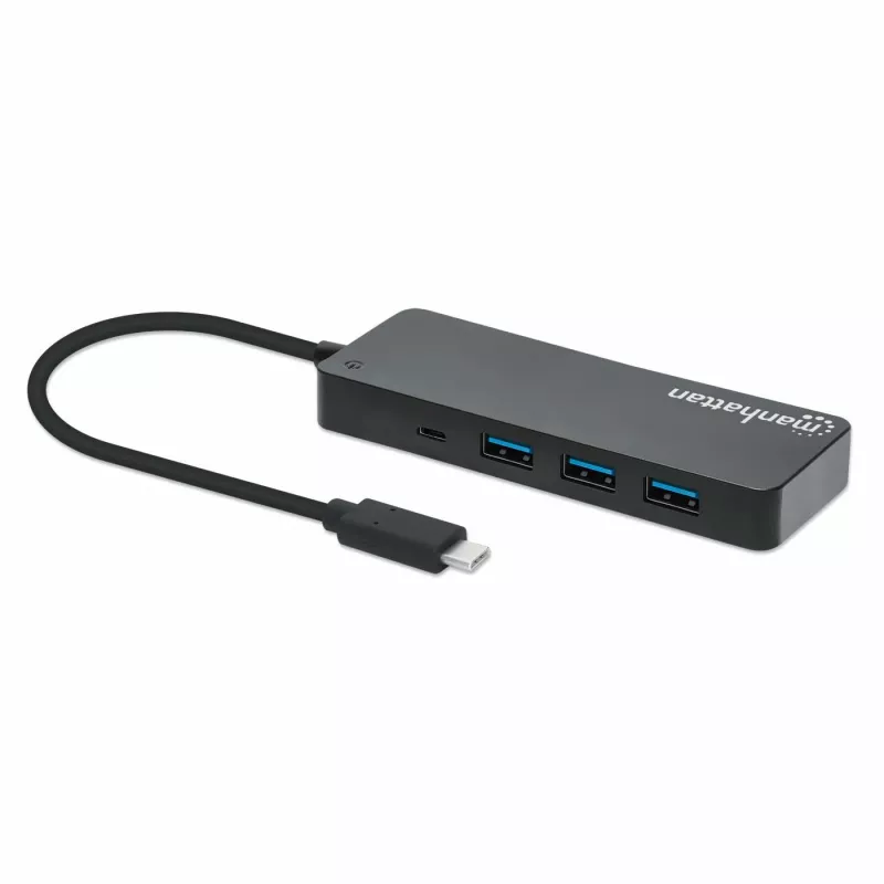 Manhattan USB-C dokas / šakotuvas, prievadai (x7): USB-A (x7), 5 Gbps (USB 3.2 Gen1 t. y. USB 3.0), išorinis maitinimas nereikalingas, universalus visiems įrenginiams, 15 cm laidas, SuperSpeed USB, juodas, trejų metų garantija