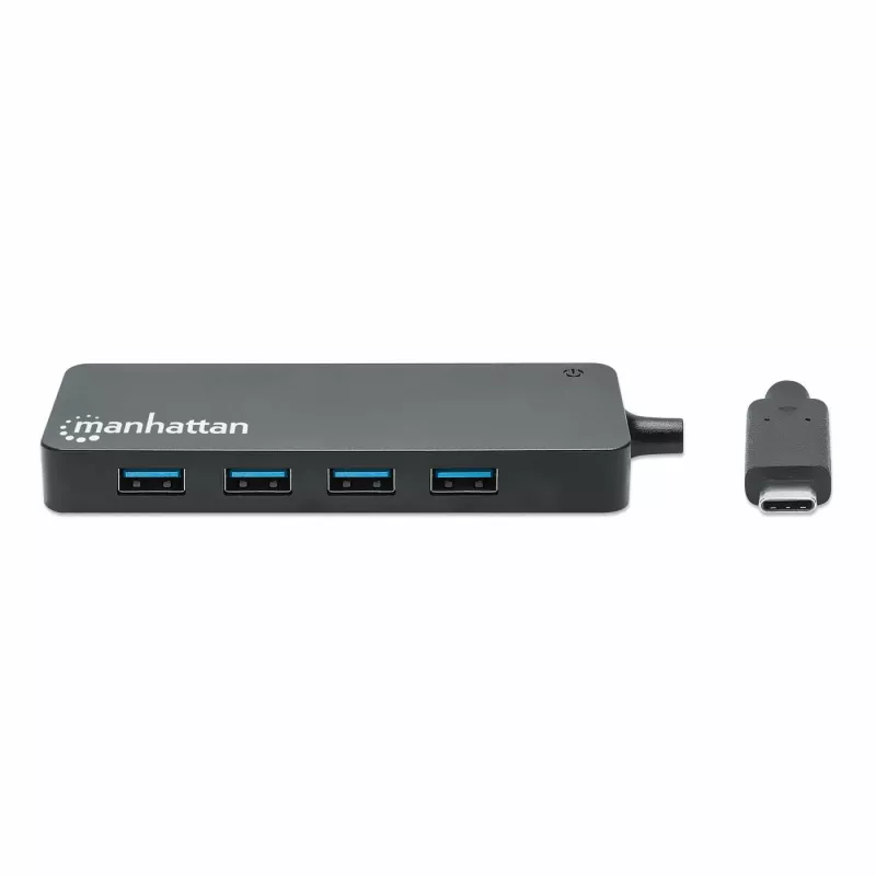 Manhattan USB-C dokas / šakotuvas, prievadai (x7): USB-A (x7), 5 Gbps (USB 3.2 Gen1 t. y. USB 3.0), išorinis maitinimas nereikalingas, universalus visiems įrenginiams, 15 cm laidas, SuperSpeed USB, juodas, trejų metų garantija