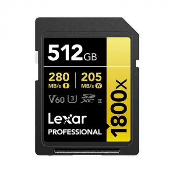 „Lexar Professional 1800x“ 512 GB UHS-II SDXC atminties kortelė (GOLD serija)
