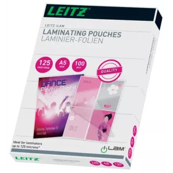 Leitz iLAM Premium A5 laminavimo plėvelės, blizgios, 125 µm, pakuotėje 100 vnt.