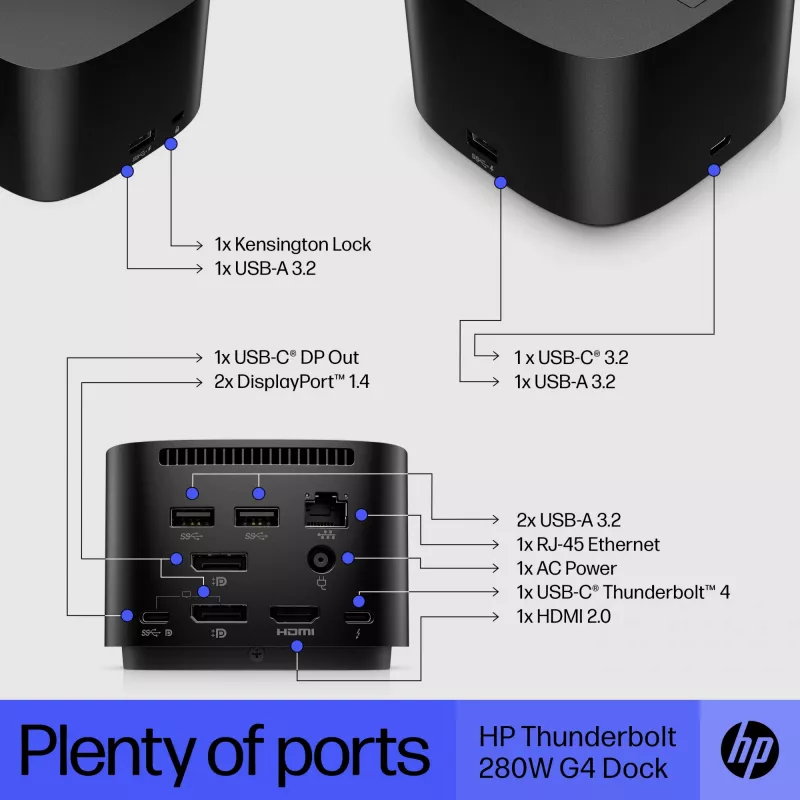 HP Thunderbolt Dock 280W G4 Laidinė prijungimo stotelė Thunderbolt 4 Juoda